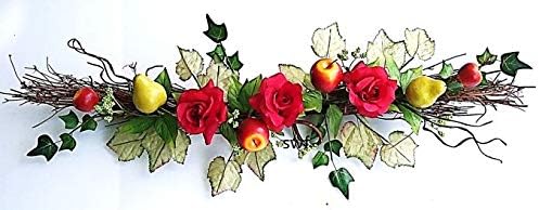 Wedding Flowers 31" Red Rose Fruits Swag Artificial Silk Restaurant Store Home Office Decoration