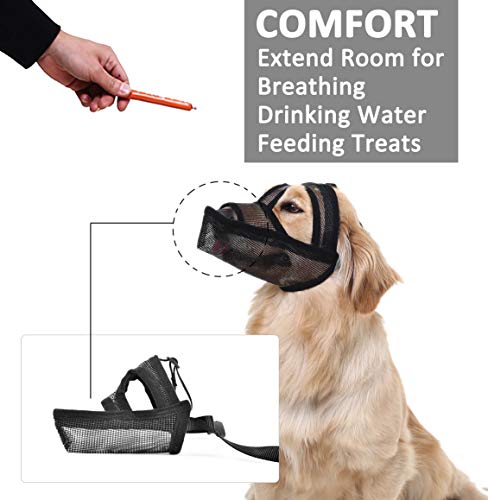 Crazy Felix Nylon Dog Muzzle for Small Medium Large Dogs, Air Mesh Breathable and Drinkable Pet Muzzle for Anti-Biting Anti-Barking Licking (S, Back-Masked)