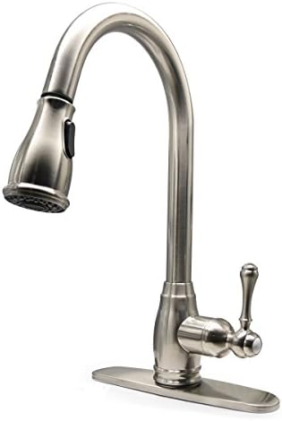 KINFAUCETS Kitchen sink faucet, Single Lever, Brushed Nickel, Pull-out&amp;Pull Down Sprayer, High-Arch, 360 Degree Swivel Spout, Bar, Bathroom, Lavatory, Vanity, Best Commercial