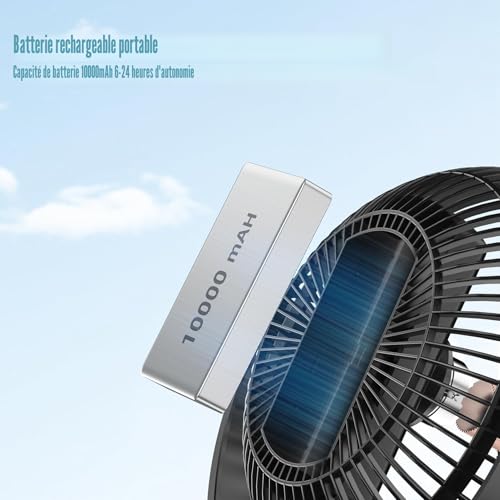 ATEngeus 8 Inch Mini USB Clamp Fan with 10000mAh Battery, Portable Small Desk Fan, 4 Speed, Dual 360 Rotation, with USB Cable, Suitable for Family, Office