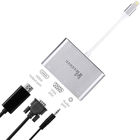 HDMI Adapter, Moodern HDMI Converter, Compatible with iPhone 5 6 7 8 X XS (Max) XR iPad iPod Digital HDMI Connector 4 in 1 Plug Play 1080P Audio/Video AV Connector, Sliver 7023
