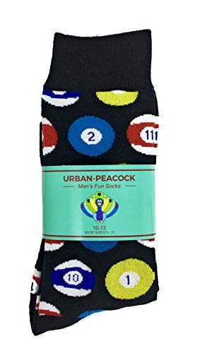 Urban Peacock Men's Novelty Fun Crew Socks for Dress or Casual - Sports Time! - Multiple Patterns to Select From (Billiards/Pool - Black, 1 Pair)