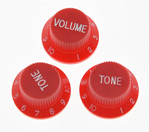 KAISH Set of 3 Red w/ White Number ST Strat Style Guitar Knob Volume Tone Knobs