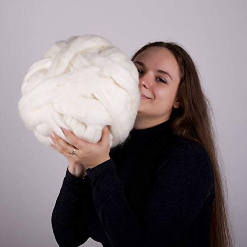 DIRUNEN Merino Wool Yarn Big Chunky Yarn Super Wool Roving Extreme Arm Knitting Giant Chunky Knit Blankets Throws White 8 lbs - Thumbnail 3