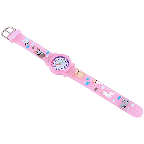 Venhoo Kids Watches Cartoon Waterproof Silicone Children Wristwatches Time Teacher Gifts for Boys Girls (Pink Cat Finish)