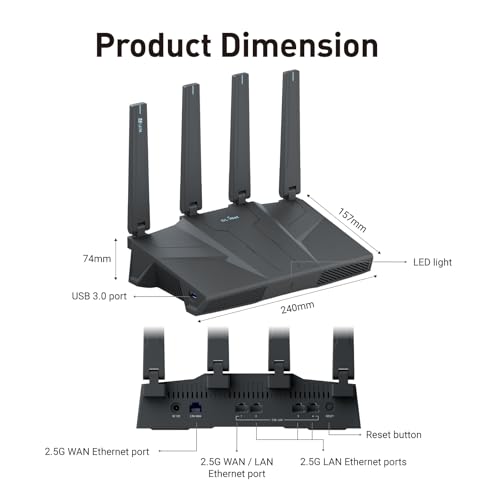 GL.iNet GL-BE6500 (Flint 3e) WiFi 7 Router, High-Speed WiFi Router for Wireless Internet w/VPN, 5 x 2.5G Ethernet Port for Fiber Optic Modem, Long Range Large Home, Business & Gaming Computer Routers | High-Speed Router, 5 x 2.5G Ethernet Port for Fiber Optic Modem, Long Range Large Home, Business & Gaming Computer Routers