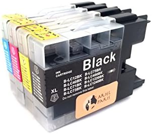 Ariel Paris 4PK LC71 4 Pack Compatible Ink Cartridge Replacements for Brother LC-71 , LC-75 1 Black, 1 Cyan, 1 Magenta, 1 Yellow