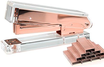 Premium Clear Acrylic Rose Gold Stapler with 1,000 Staples Set | Modern Office Desk Accessory To Brighten Up Your Workspace (Rose gold)