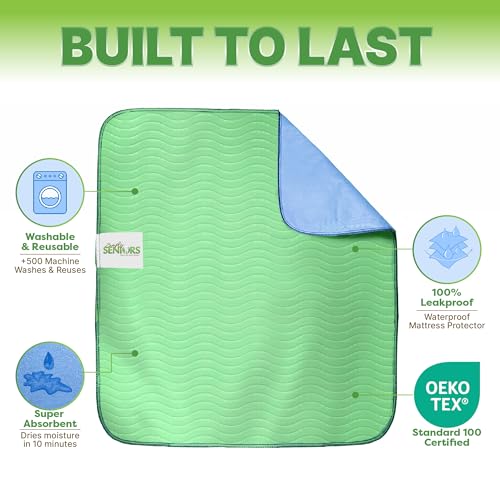 Protector de Cama Pañal Adulto Lavable Impermeable 86x91 cm (34x36) – 4 Almohadillas Absorbentes para Incontinencia y Orina - Personas Mayores con Discapacidad Encamadas o Demencia – Perros y Mascotas