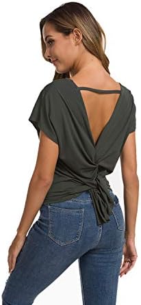 Womens Workout Tops, Cross Back Open Split Yoga Gym Tops T-Shirt Clothes for Women