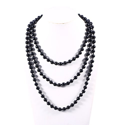 LUOEM Pearl Bead Necklaces 60" Fashion Faux Pearls Long Pearl Necklace (Black)