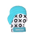 Malarkey Kids Munch Mitt Teething Mitten - The ORIGINAL Mom-Invented Silicone Teether Mitten with Travel Bag - Ideal Teething Toys for Baby Shower Gift  - Aqua XO