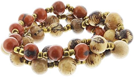 Terra Natural Designs Brown & Burnt Orange Acai Seeds 3 Piece Stretch Bracelet