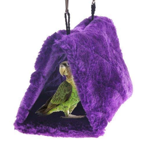 Cdycam Plush Pet Bird Hut Nest Hammock Hanging Cage Warm Nest Happy Snuggle Cave Tent (Medium, Purple)