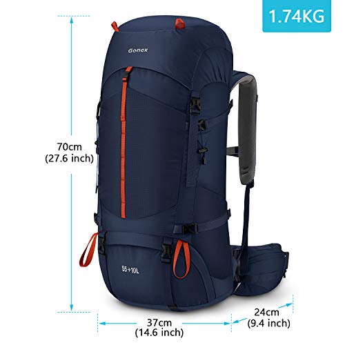 Gonex 55L / 65L Hiking Internal Frame Backpack Outdoor Backpacking Camping Trekking Climbing Backpack with Rain Cover for Men Women Navy - Thumbnail 2