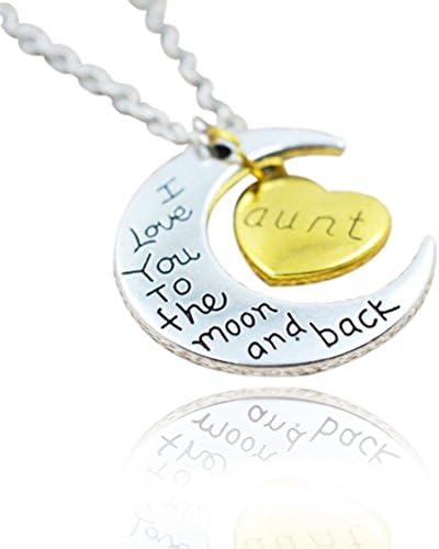 Aunt I Love You To The Moon and Back Heart Pendant Necklace, 18"