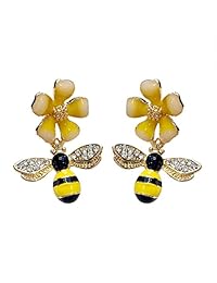 Pendientes colgantes de abeja chapados en oro para mujeres y niñas, joyas de cristal de flores amarillas por Sunscc.