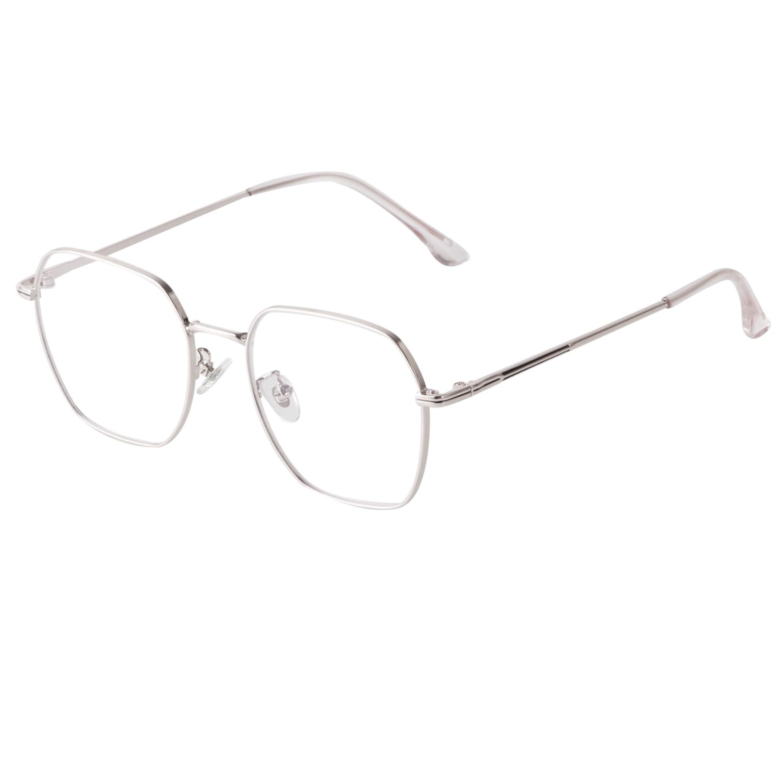 Laurinny Blue Light Blocking Glasses Retro Hexagonal Metal Frame Gaming Glasses Anti Glare Glasses(Silver)