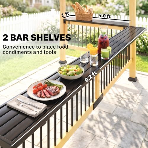 Outsunny 13x6 ft Wooden BBQ Grill Gazebo with Metal Roof, Bar Shelves & Hooks image 21