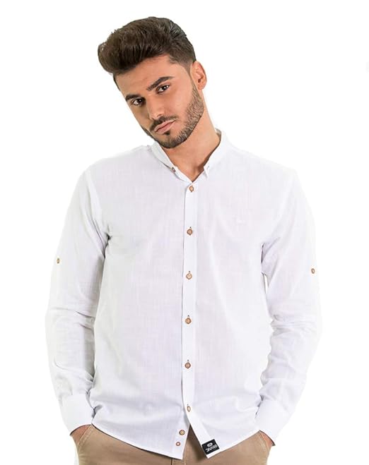camisa blanca cuello mao hombre