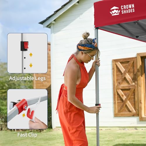 CROWN SHADES 8x8 Pop Up Canopy Tent with 1 Side Wall, Easy One-Button Setup, Portable Red Beach Shelter image 31