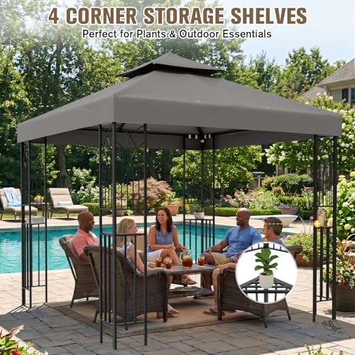 COOS BAY 8x8 Patio Gazebo with Corner Shelves, UV Protection & Dual-Layer Canopy image 17