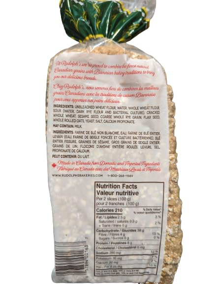 Rudolph's Bakery Five Grain Sliced Bread - Wholesome Multigrain with Oats, Barley, Millet & Flaxseeds for Heart Health