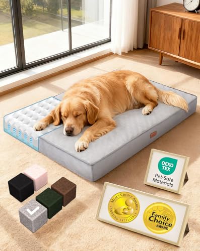 OhGeni Orthopedic Waterproof Large Dog Bed, Memory Foam, 41 inch-XL(Gray)