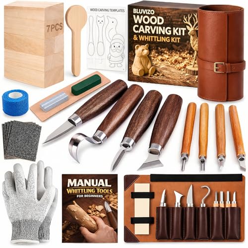 Wood Carving Kit Whittling Kit: Wood Carving Knife Tools with Leather Case