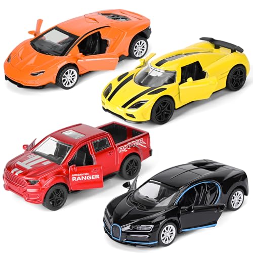 Metal Diecast Cars Toy,1:36 Pull Back Toy Cars with Opening Doors,4 Pack