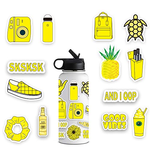 Vsco Stickers White Hydro Flask With Yellow Stickers Aesthetic
