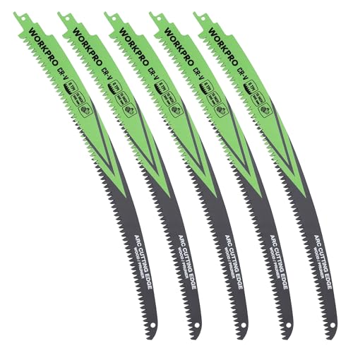 WORKPRO 15" Japanese Teeth Wood Pruning Reciprocating Saw Blades Set, Arc Cutting Edge 6TPI Pruning Saw Blades for Tree Pruning, Wood Cutting, Durable & Sharp, 5 Pack