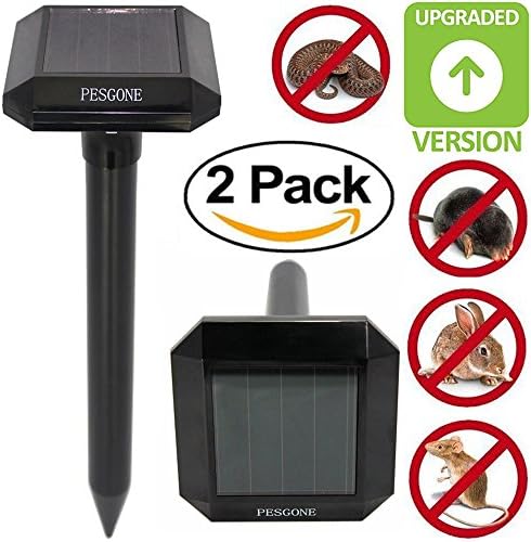 PESGONE 2Pack Solar Mole Repellent Mole Repeller Rodent Repellent Repel Chipmunk Vole Gopher Humane Ultrasonic Pest Repeller Can Be Used With Organic Garlic No Killing Like Mole Traps Killer Poison