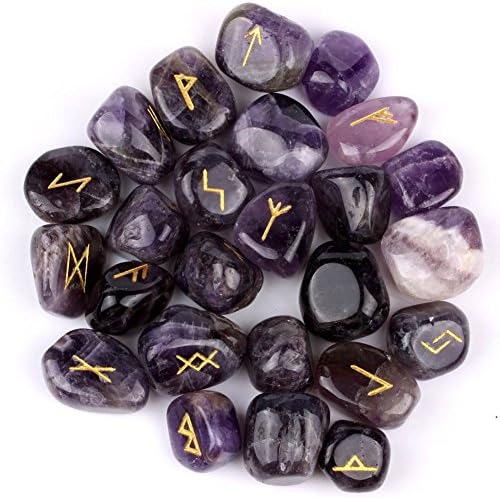 Amethyst Gemstone Runes with Engraved Lettering and Pouch Amethyst Gemstone Runes with Engraved Lettering and Pouch