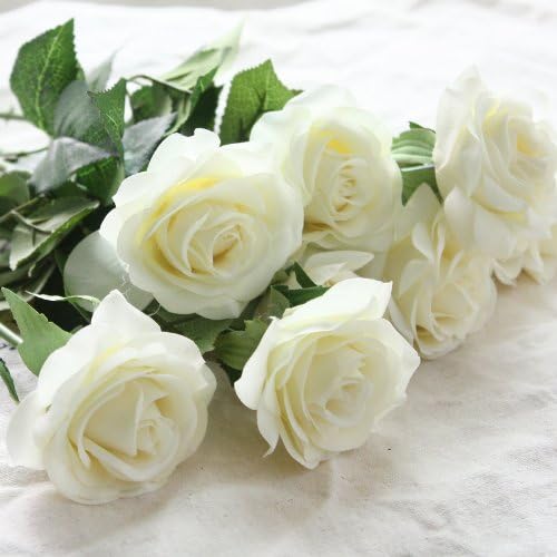 20 Pieces Wholesale Artificial Silk Latex Rose Flowers DIY Bridal Bridesmaid Flowers Bouquet Realistic Flower Bouquet (cream ivory)