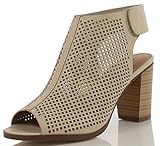 Peep Toe Sandal - Perforated Bootie Low Stacked Heel - Open Toe Ankle Perforated Heel Cutout Velcro Enclosure - Women's Comfortable Casual Walking Sandal by J. Adams