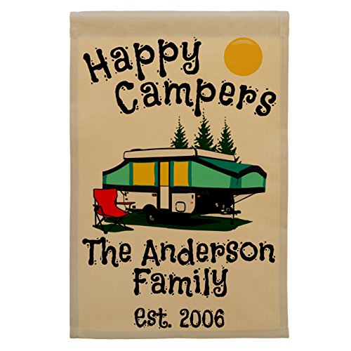 Happy Campers Pop-up Camper Personalized Campsite Flag, Customize Your Way (Black/Green Pop-up)