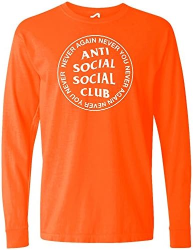Surf Style Adult Long Sleeve Garment Dye T-Shirt-Medium Neon Orange Printed With Anti Social Social Club Design.