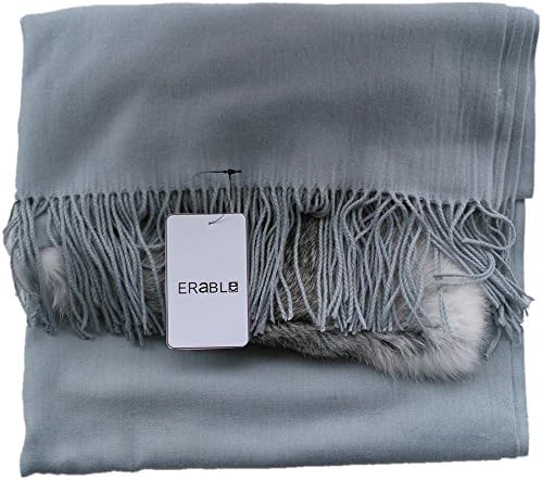 ERaBLe Womens Spring Wool Scarf with Fur Trim Plus Solid Grey