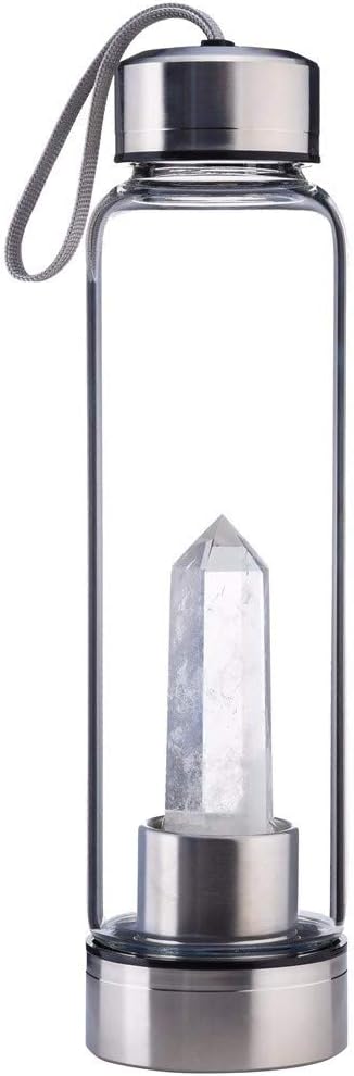 Kaister Natural Crystal Point Healing Obelisk Wand Elixir Quartz Crystal Water Bottle