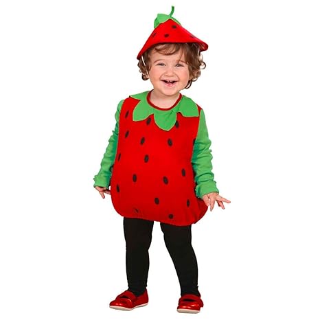 NET TOYS Erdbeere Kinderkostüm Frucht Kostüm 90-98 cm Früchtchen Faschingskostüm Erdbeerkostüm Obst Kinder Outfit Karneval Ve