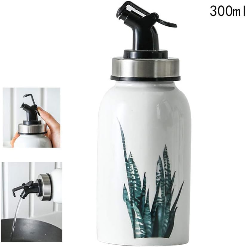 Daoyuan Oil Bottle Oil Bottle Ceramic Oil & Vinegar Dispenser, Oil Bottle Oil Reservoir Leakproof Lubricator Nozzle Leakproof Spout Dustproof, 300ML
