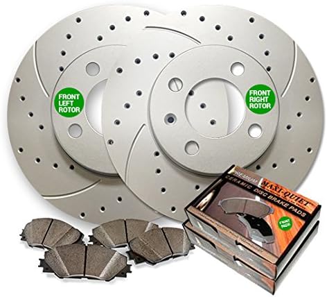 Front Drilled & Slotted Geomet Coated Rotors and Premium Ceramic Pads featuring Triple Layer Wolverine Shims BK11674DS | Fits: Sequoia Tundra