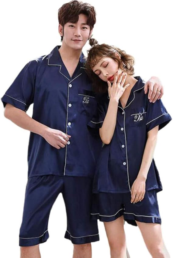 Amazon ジュタオピン 合成 シルク パジャマ レディース 半袖 ペア パジャマ 夏 ルームウェア メンズ 部屋着 ペア パジャマ プレゼント ギフト 大きいサイズ 紺 赤 紫 ベージュ M L Ll 3l 4l パジャマ 通販
