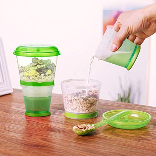 Cereal On the Go Cups Travel-To-Go-Food-Containers Storage with Spoon Breakfast Drink-Cups-Portable (Green)