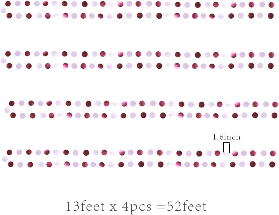 Cheerland Pink Burgundy Circle Dots Garland Kit Polka Dot Pink Streamer Party Decoration Hanging Decor Wedding Backdrop Birthday Banner Engagement Bridal Baby Shower Valentine Girls Bedroom Decoration - Image 4