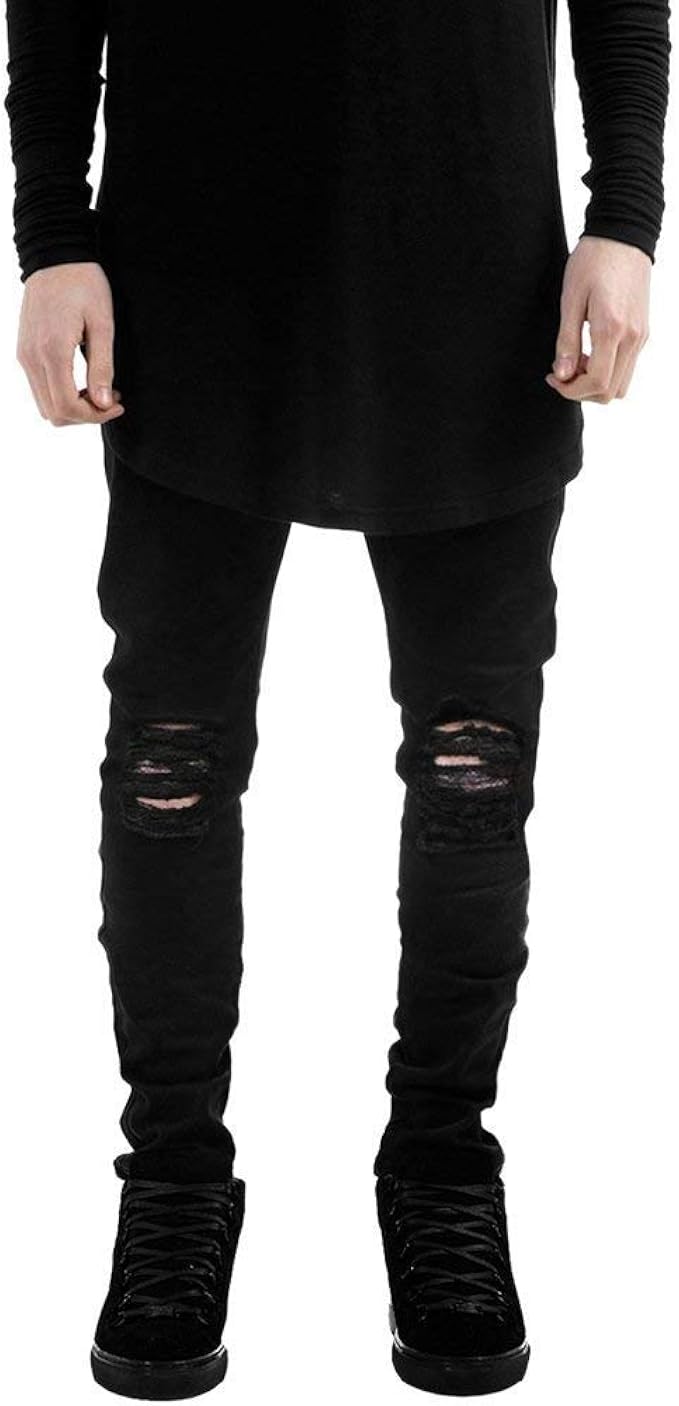 Men's Jeans Casual Pants Slim Fit Nomal Waistband Unique Ripped Stretch Denim Jeans Trousers 