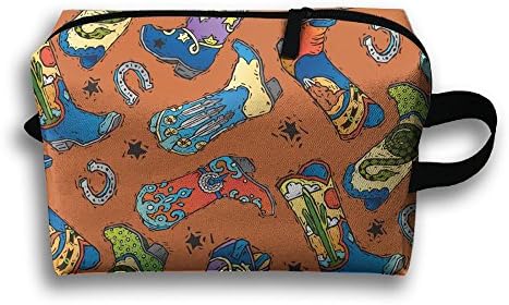 Ztrb Cowboy Boot Doodle Portable Make-Up Zipper Pouch Beauty Cosmetic Bag Carry Case Brush Organizer Toiletry Hanging Storage Bag Sewing Kit Medicine Bag