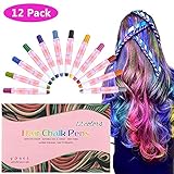 Hair Chalk Pen,12 Colorful Temporary Hair Chalks For Kids And Girls, Salon Washable Hair Dye Chalk, Non-Toxic Hair Chalk Set -Best Gift For Birthday,Party, Cosplay (Included 6 Pcs Disposable Gloves)