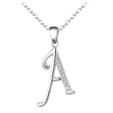 BiBeary Damen elegant 925 Sterling Silber Zirconia Alphabet Briefe A Liebe Valentinstag Halskette